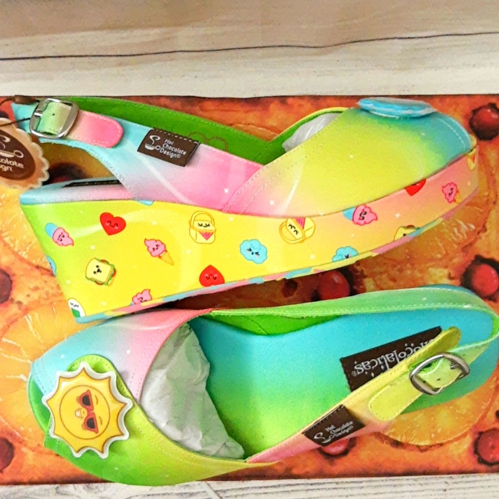 Hot Chocolate Design Chocolaticas Platform Wedge Slingback Sandals PICNIC Sz 8 - Picture 7 of 16